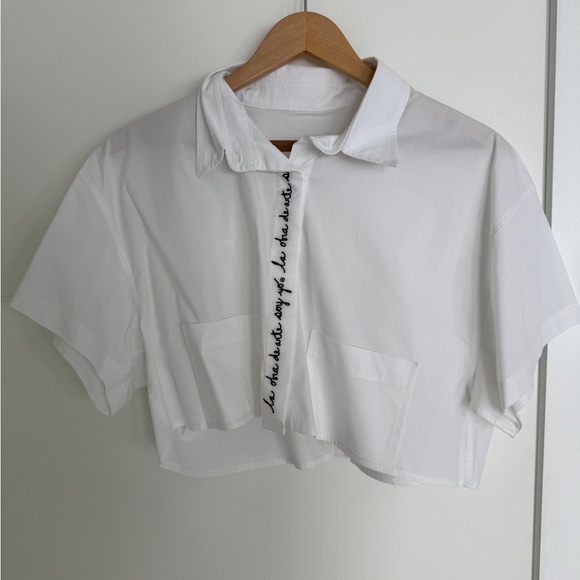 Tops - White Cropped Button-Up Shirt